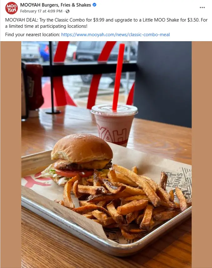 MOOYAH Burgers $9.99 Combo