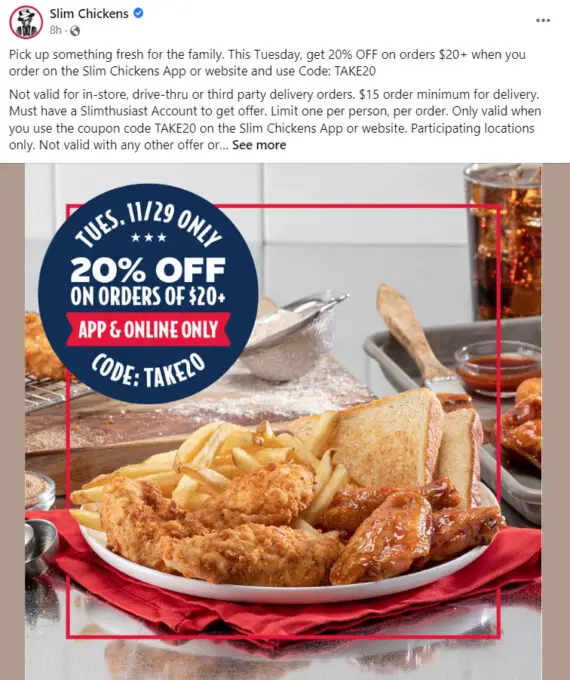 Slim Chickens Coupons & Deals Free Chicken Sandwich, 20 Off