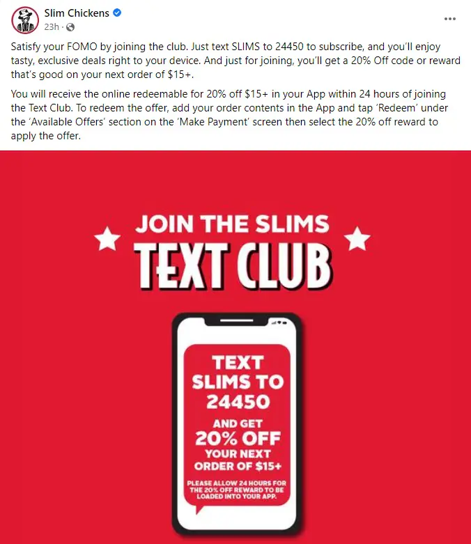 Slim Chickens Coupon For 20% Off