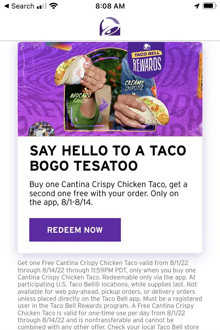Taco Bell BOGO Tacos Deal