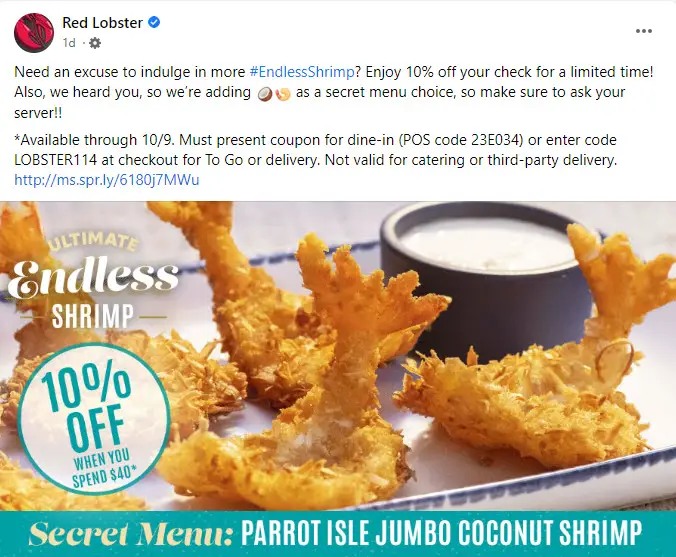 Red Lobster 10% Off Coupon