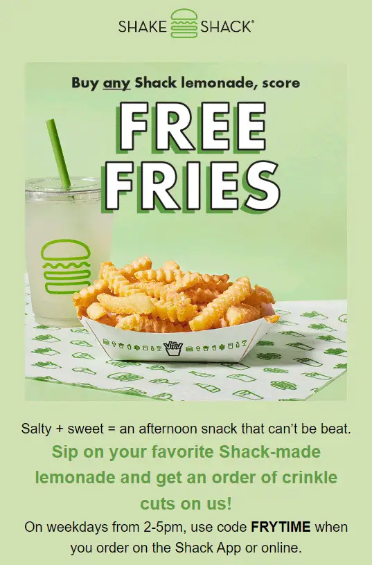 Shake Shack Free Fries Deal