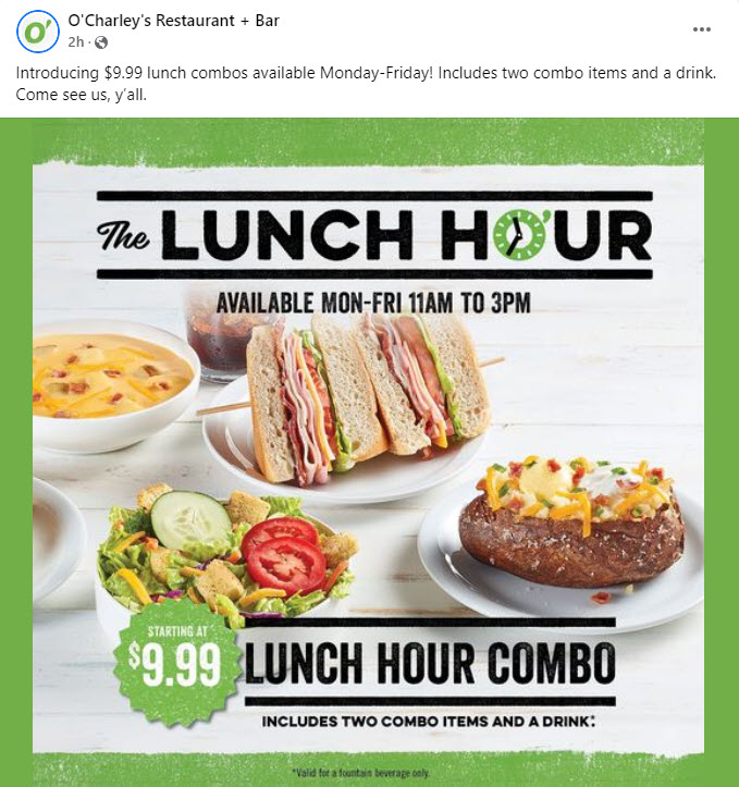 O'Charley's Specials 5 Meal, Free Pie