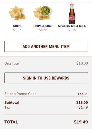 Chipotle Promo Code Entry Screen