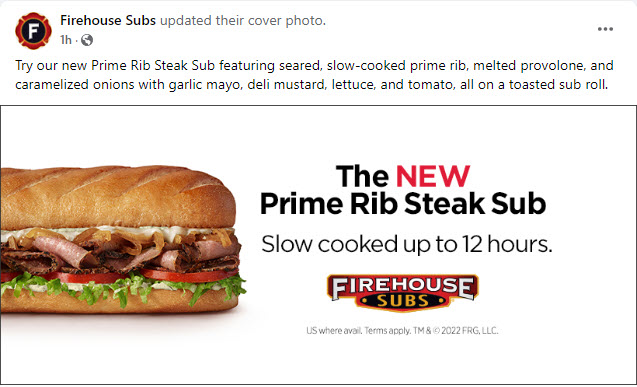 Firehouse Subs Prime Rib Steak Sub