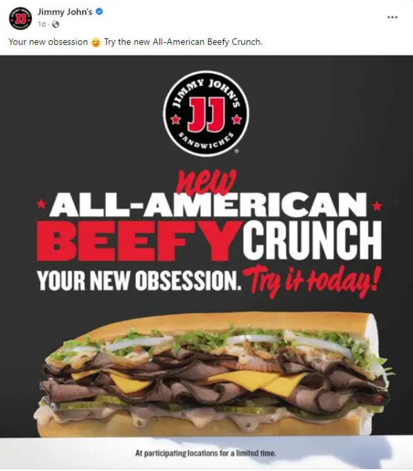 Jimmy John's New Beefy Crunch on the Jimmy John's menu