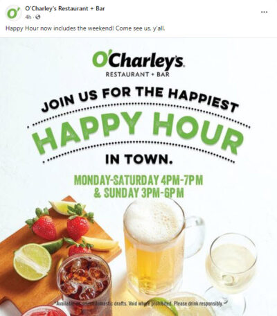 O'Charley's Specials And Coupons: Happy Hour, Dinner Deals
