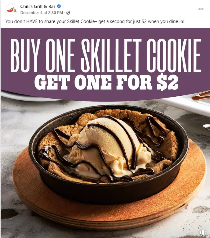 Chili's Skillet Cookie For $2
