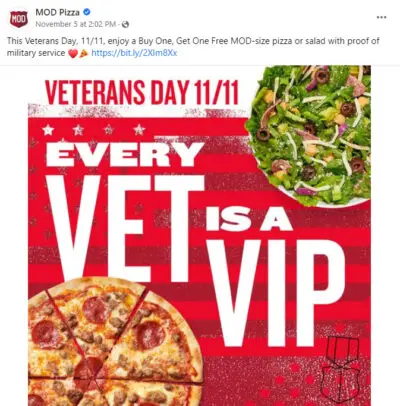 MOD Pizza Vets Day Deal