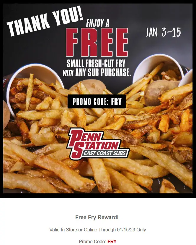 Penn Station Free Fry Coupon