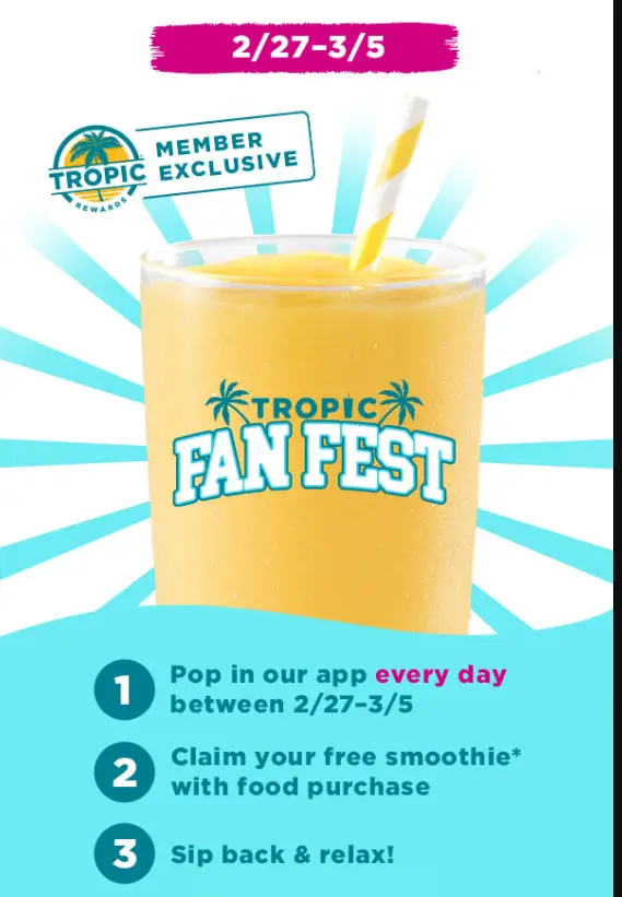 Tropical Smoothie Cafe Free Smoothies Week