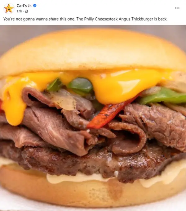 Carl's Jr. Philly Cheesesteak Thickburger