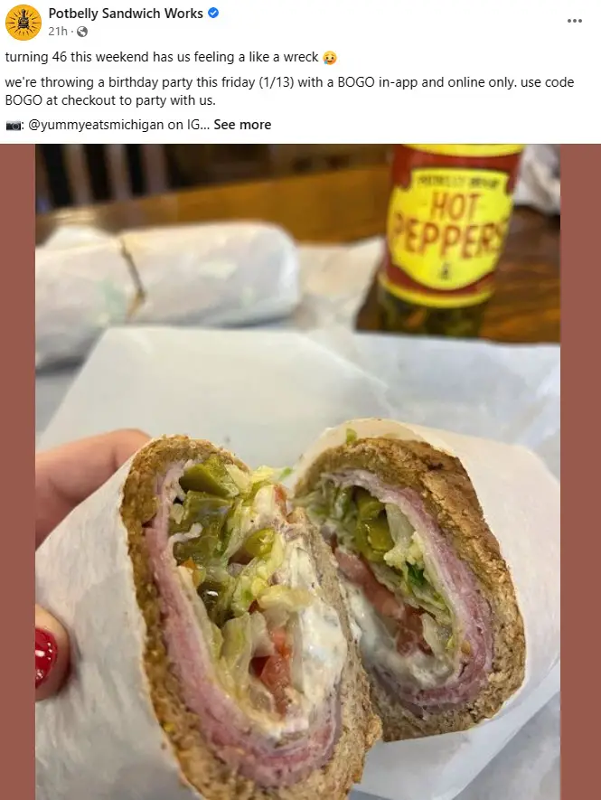 Potbelly Sandwich Shop BOGO Sandwiches