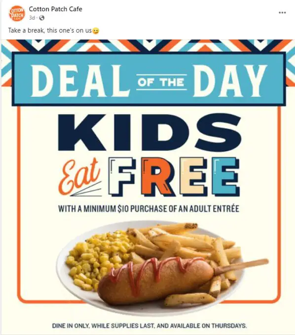 Cotton Patch Cafe Kids Eat Free