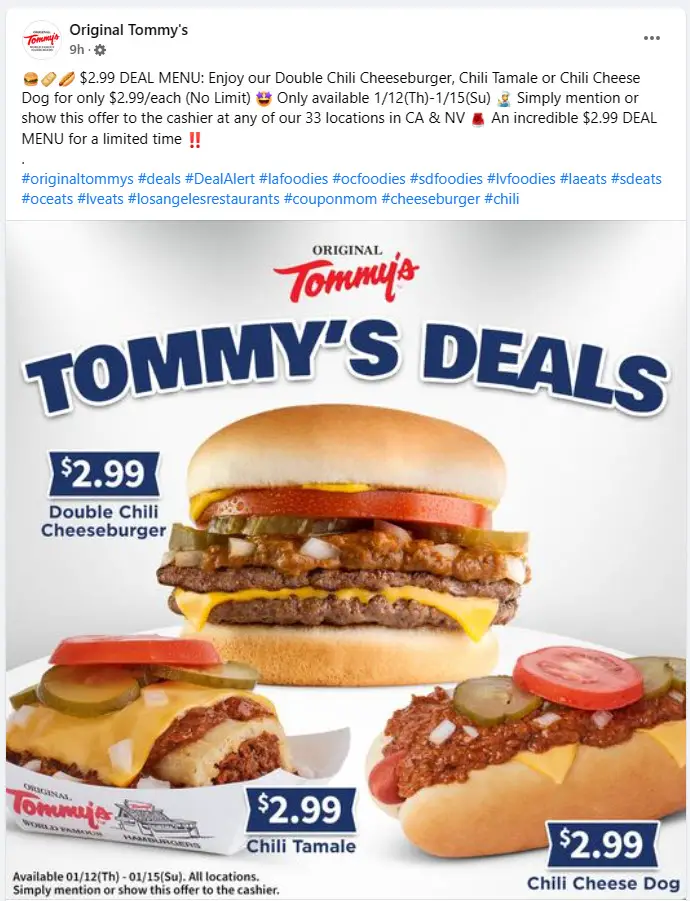 Original Tommy's $2.99 Deals