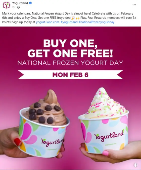 Yogurtland BOGO Offer