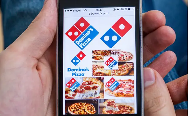 Domino's Pizza website displayed on a mobile device