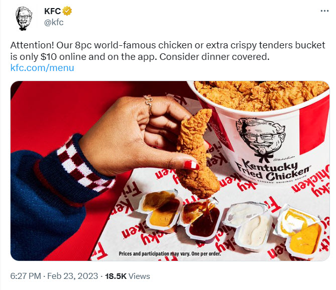 KFC $10 Buckets Special