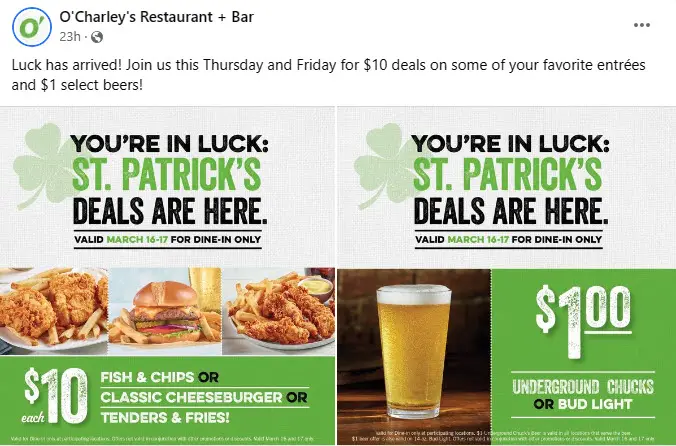 O'Charley's St. Patrick's Offers