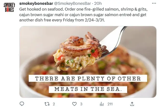 Smokey Bones BOGO Friday seafood deal
