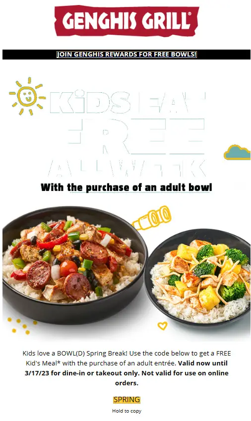 Genghis Grill Kids Free Coupon