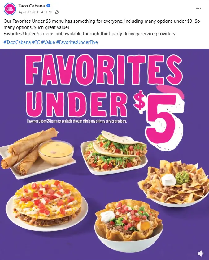 Taco Cabana Favorites Under $5 Menu