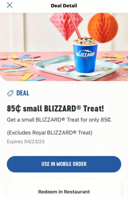 Dairy Queen $0.85 Blizzard