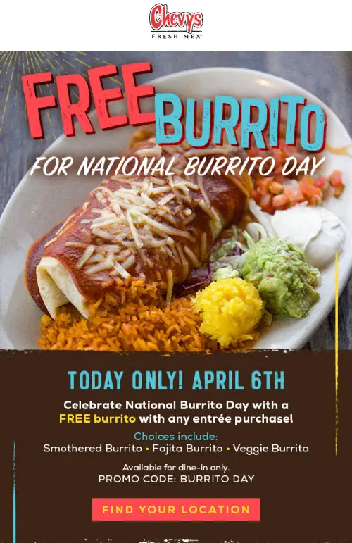 Chevy's Free Burrito Coupon