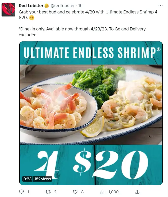 Red Lobster Endless Shrimp $20