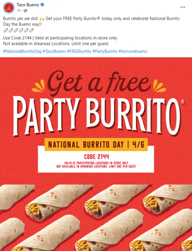 Taco Bueno Free Burrito