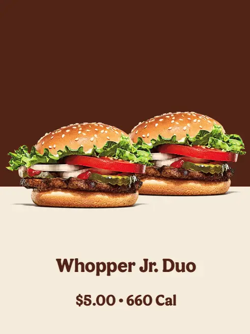 Burger King Whopper Jr. 2 for $5 special