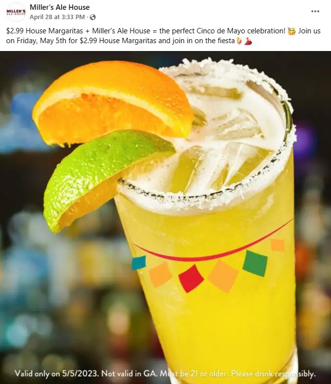 Miller's Ale House Cinco de Mayo Margarita Offer