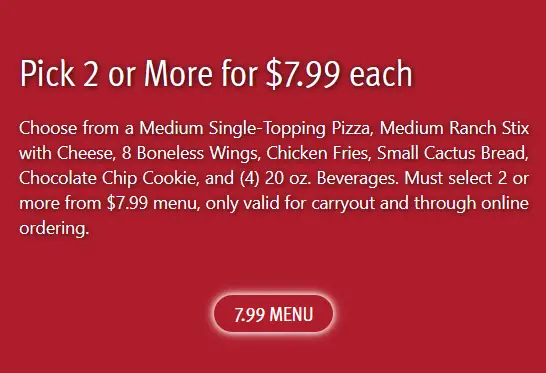 Pizza Ranch $7.99 Menu