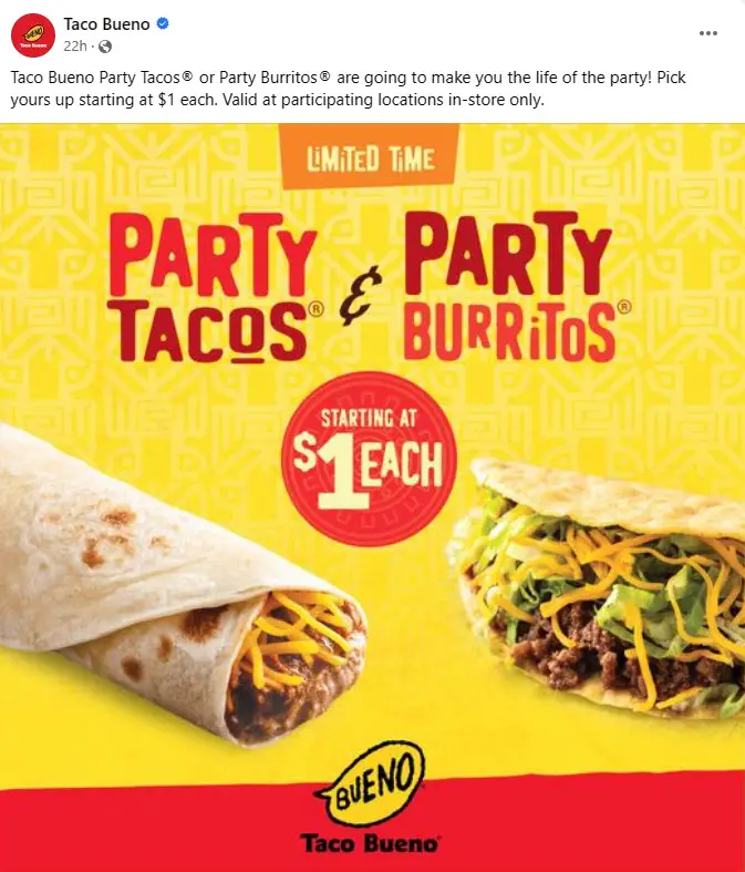 Taco Bueno $1 Party Tacos and Burritos