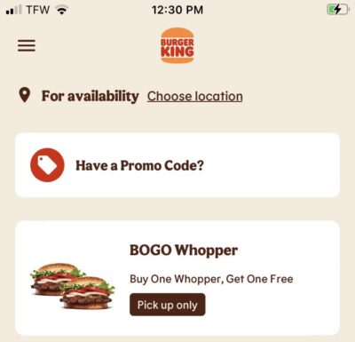 Burger King BOGO Whoppers Deal 