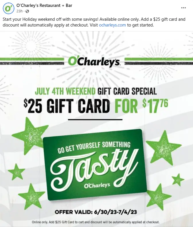 O'Charley's gift card deal