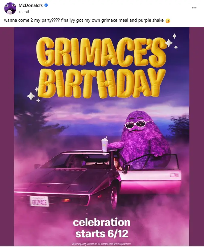 McDonald's Grimace Birthday Meal