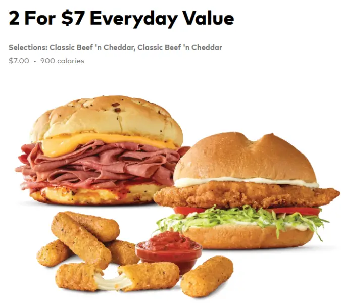 Arby's 2 For $7 Menu