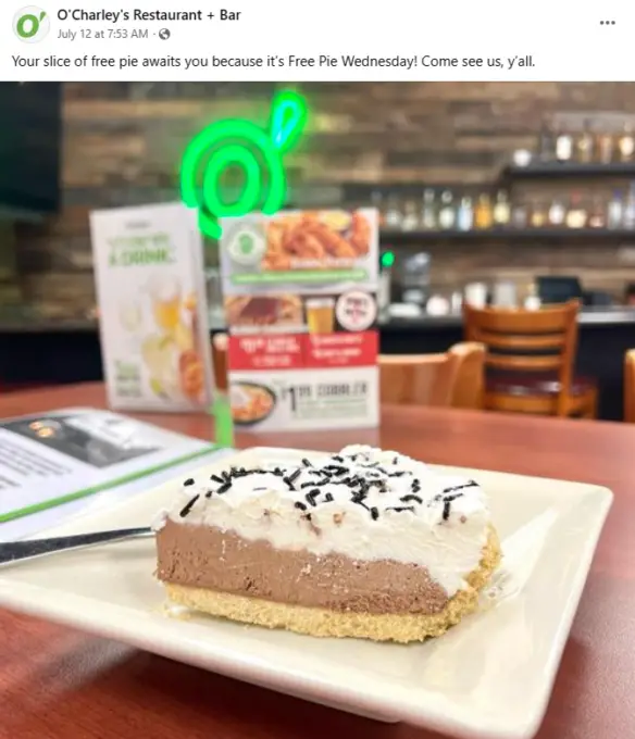 O'Charley's Free Pie Wednesday