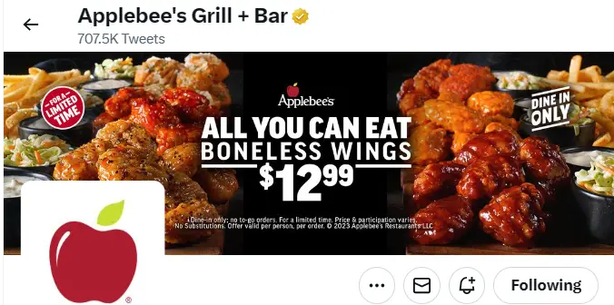 Applebee's All You Can Eat Wings $12.99