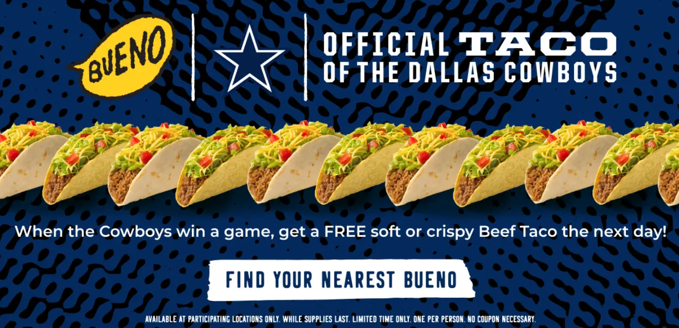 Taco Bueno Dallas Cowboys Free Taco