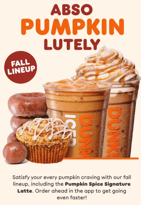 Dunkin' Pumpkin Menu