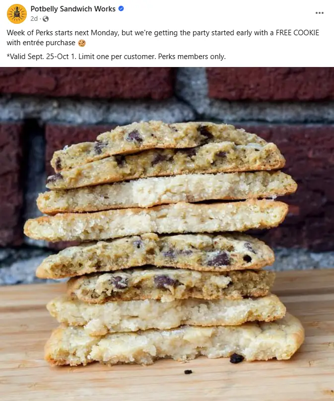 Potbelly Sandwiches Free Cookie