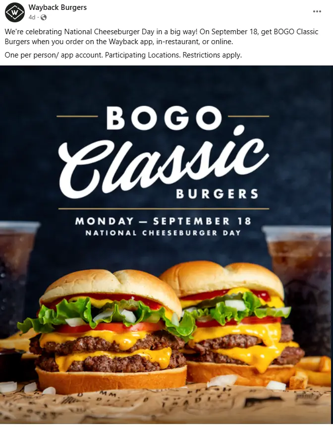 Wayback Burgers BOGO Special