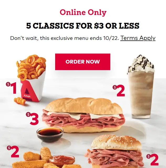 Arby's Specials And Coupons 1, 2, 3 Menu, 2 For 7 Deal