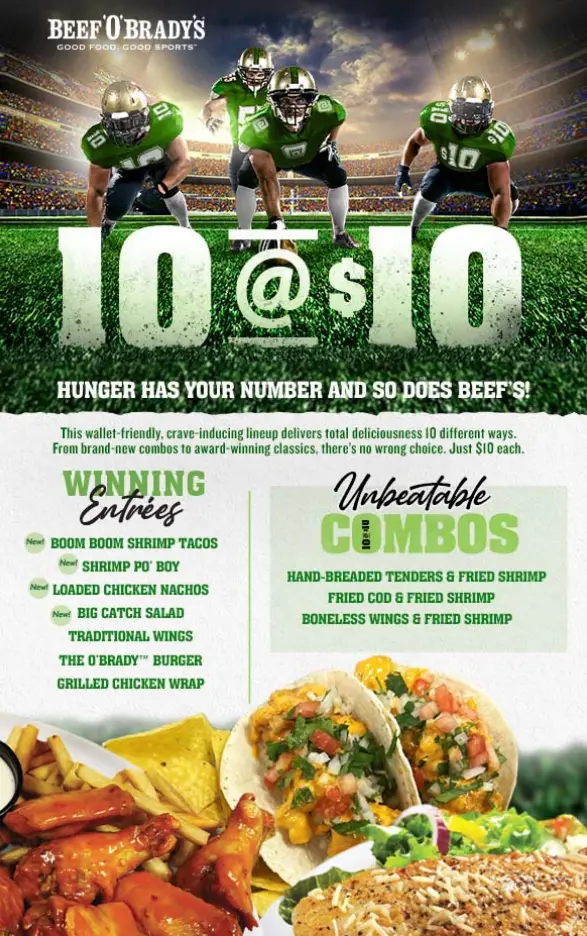 Beef 'O' Brady's 10 for $10 specials