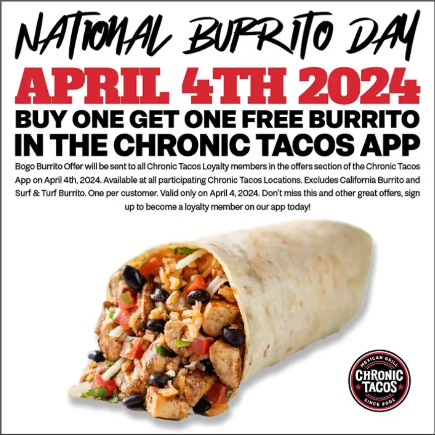 Chronic Tacos BOGO April 4 offer