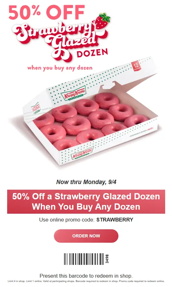 Krispy Kreme coupon for Strawbery Glazed doughnuts