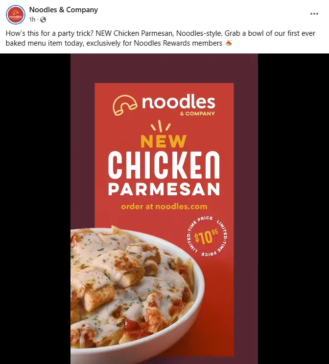 Noodles & Co Chicken Parmesan special