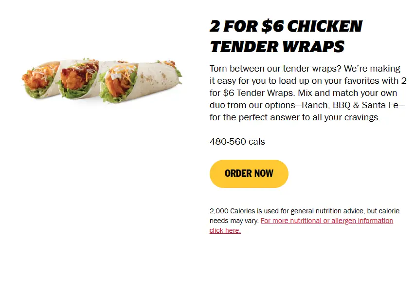 Carl's Jr. 2 For $6 Wraps